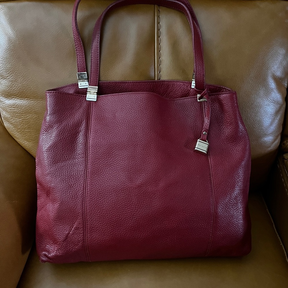 Tommy Hilfiger Wine Red Pebbled Leather Tote